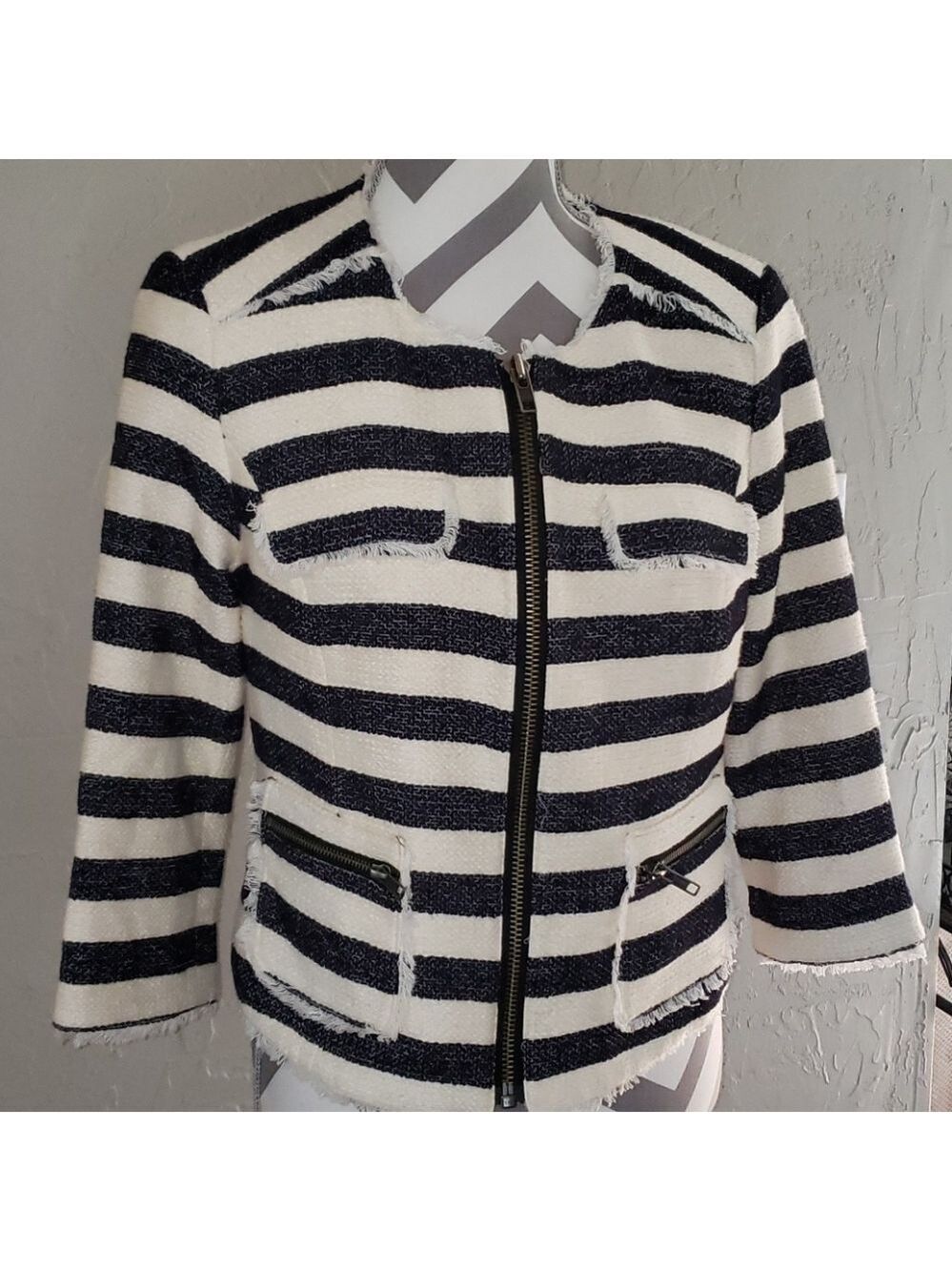 Halogen Lined Striped Zip Up Blazer/Jacket Size 8